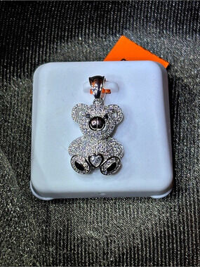.925 Sterling Silver 2ct VVS Moissanite Pave’ Teddy Bear Pendant
